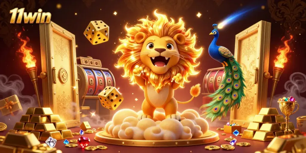 Experience the thrill of winning with 11win, framed by a vibrant casino scene overflowing with excitement.